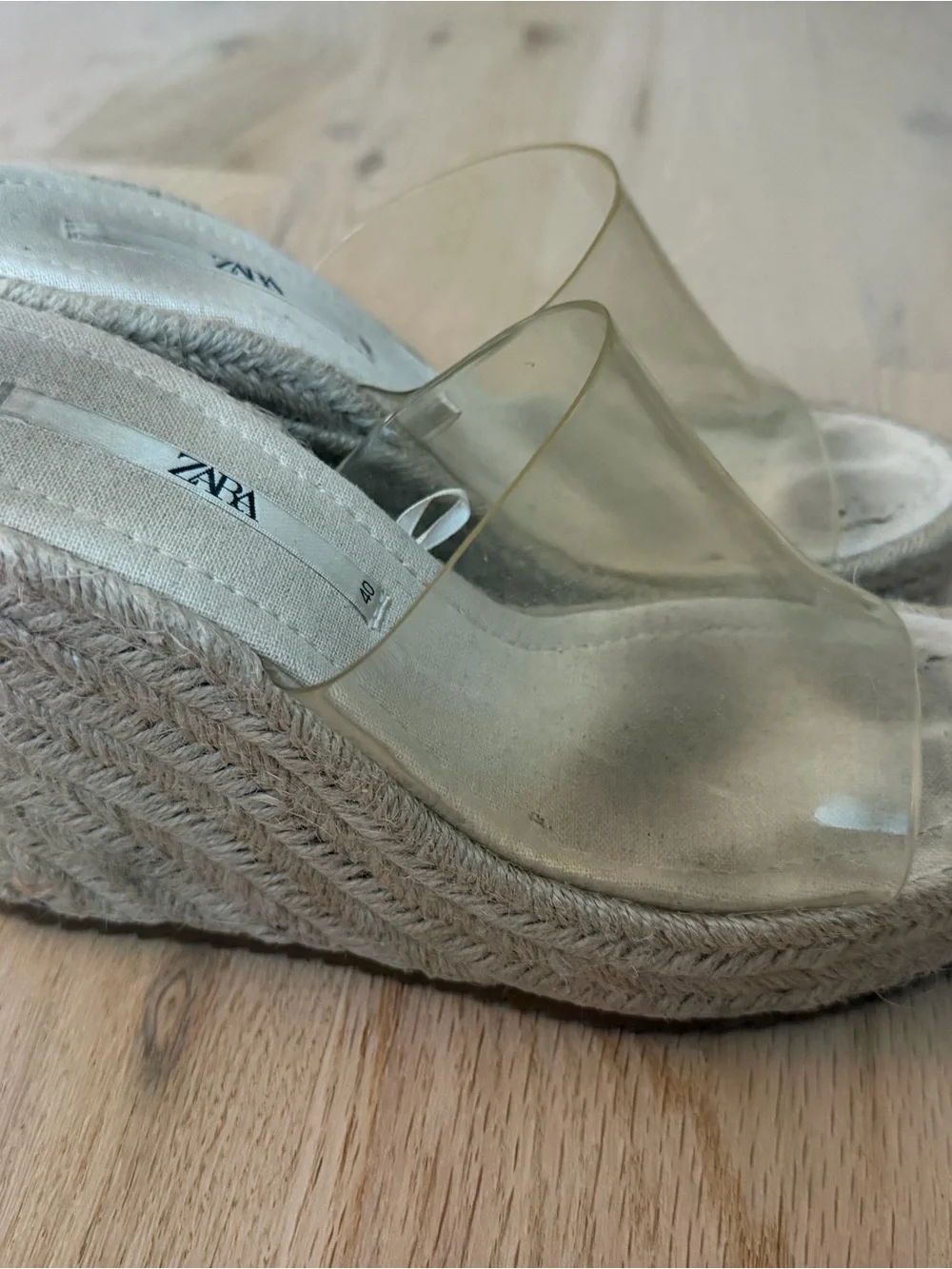 Zara Clear PVC Espadrille Wedge Sandals in Beige
